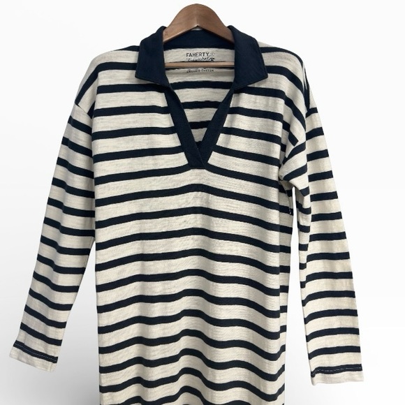 Faherty Navy Stripe Long Sleeve Maxi Dress Collared Women’s Small Beach Coverup - Picture 3 of 6